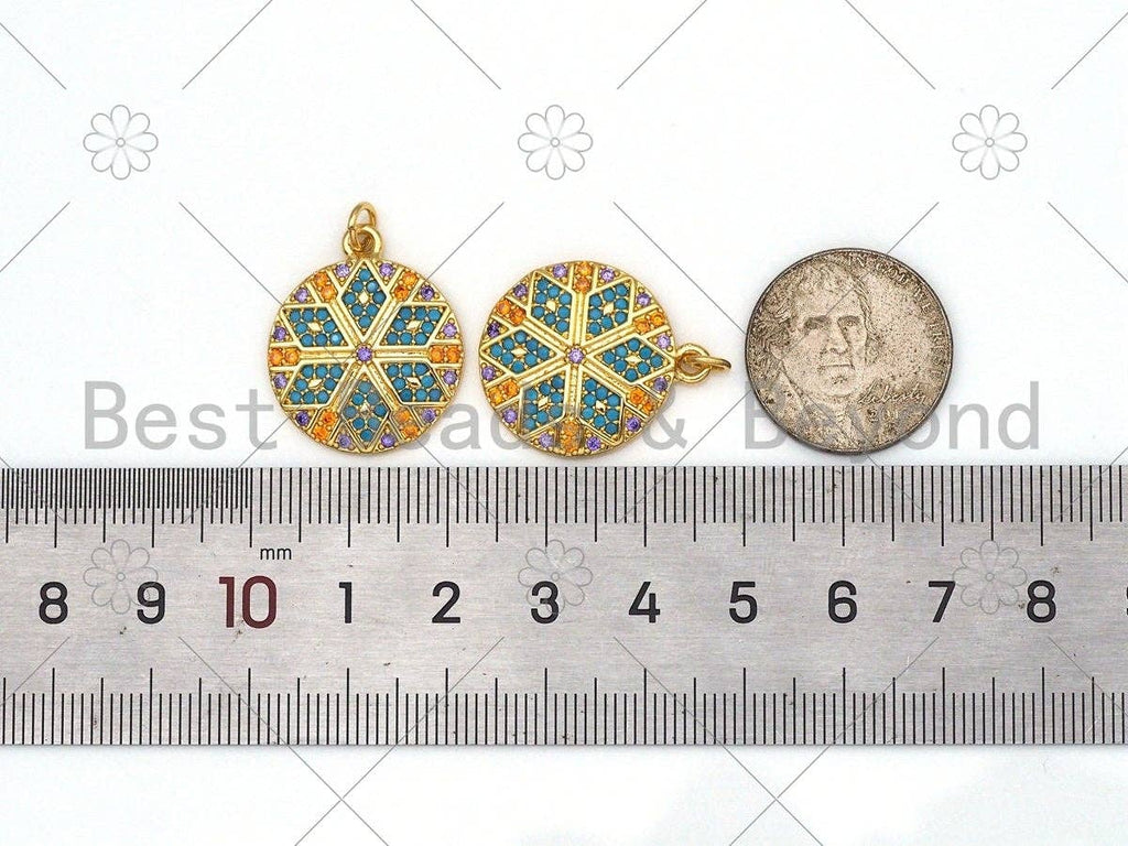 Colorful CZ MicroPave Flower Round Coin Shape Pendant, 18K Gold Filled CZ Flower Charm, Necklace Bracelet Charm Pendant,21x24mm, Sku#Y503