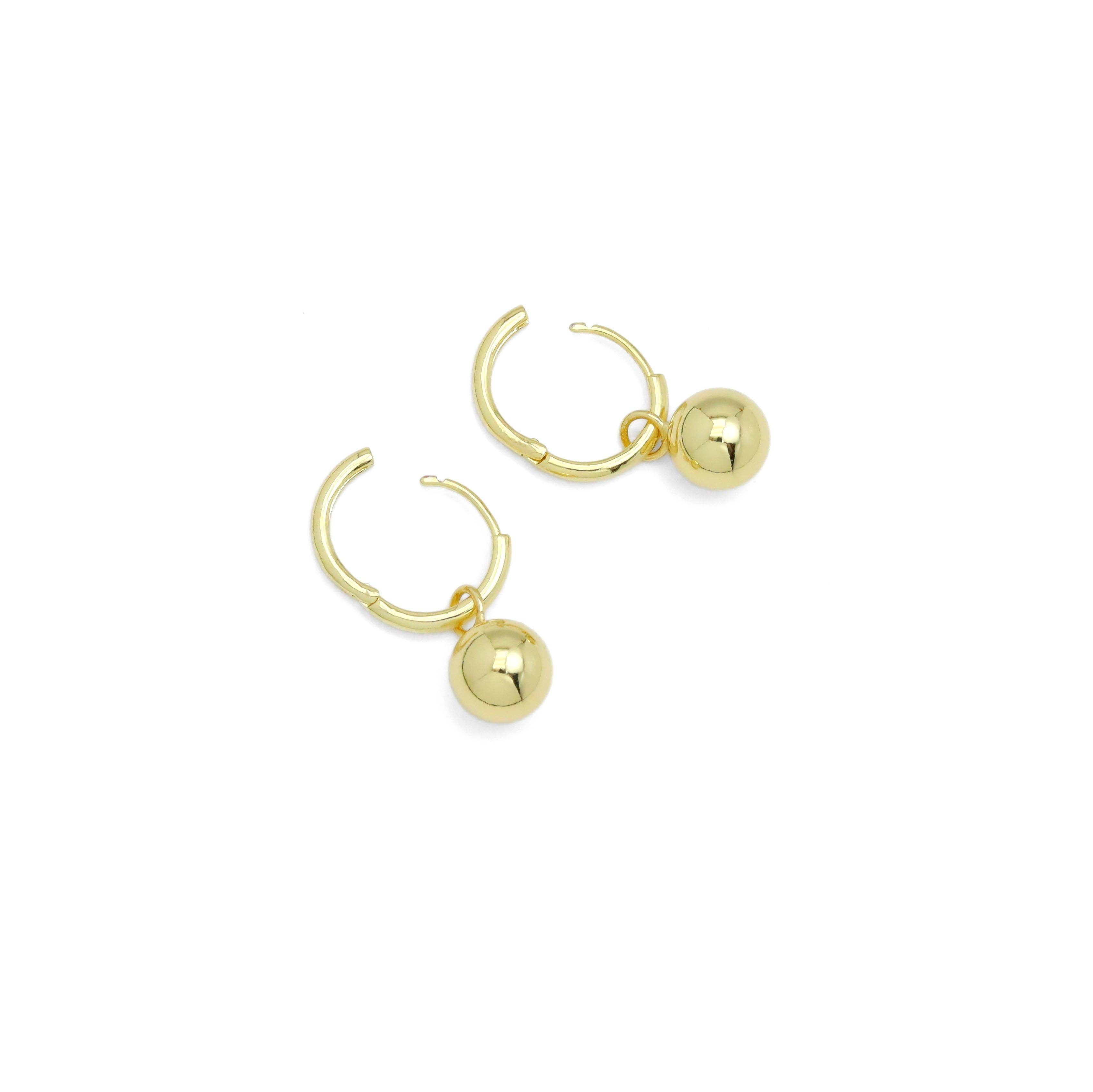 Silver Gold Dangle Ball Hoop Earrings, Sku#LX635