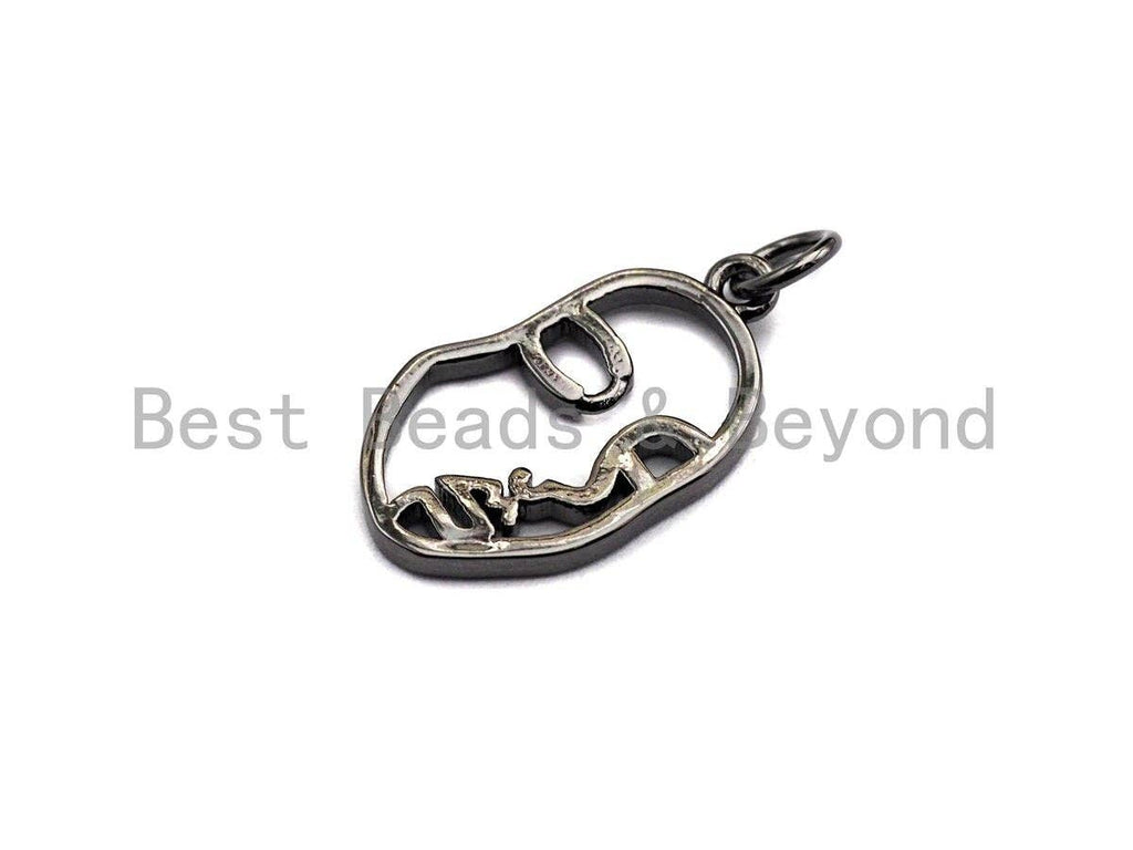 Face Frame Pendant/Charm, Face Cubic Zirconia Pendant, Silver/Gold/Black/Rose Gold Tone,12x20mm,Sku#Z506