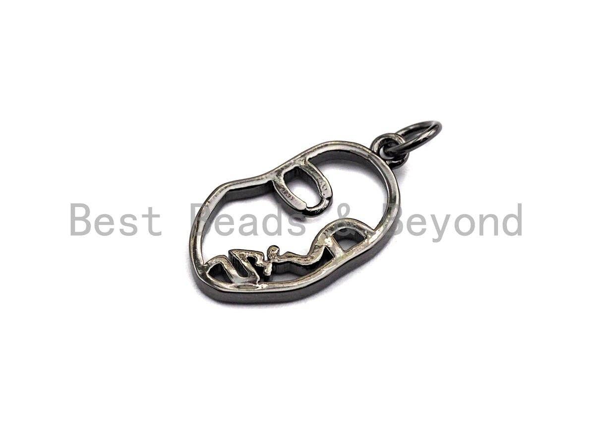Face Frame Pendant/Charm, Face Cubic Zirconia Pendant, Silver/Gold/Black/Rose Gold Tone,12x20mm,Sku#Z506