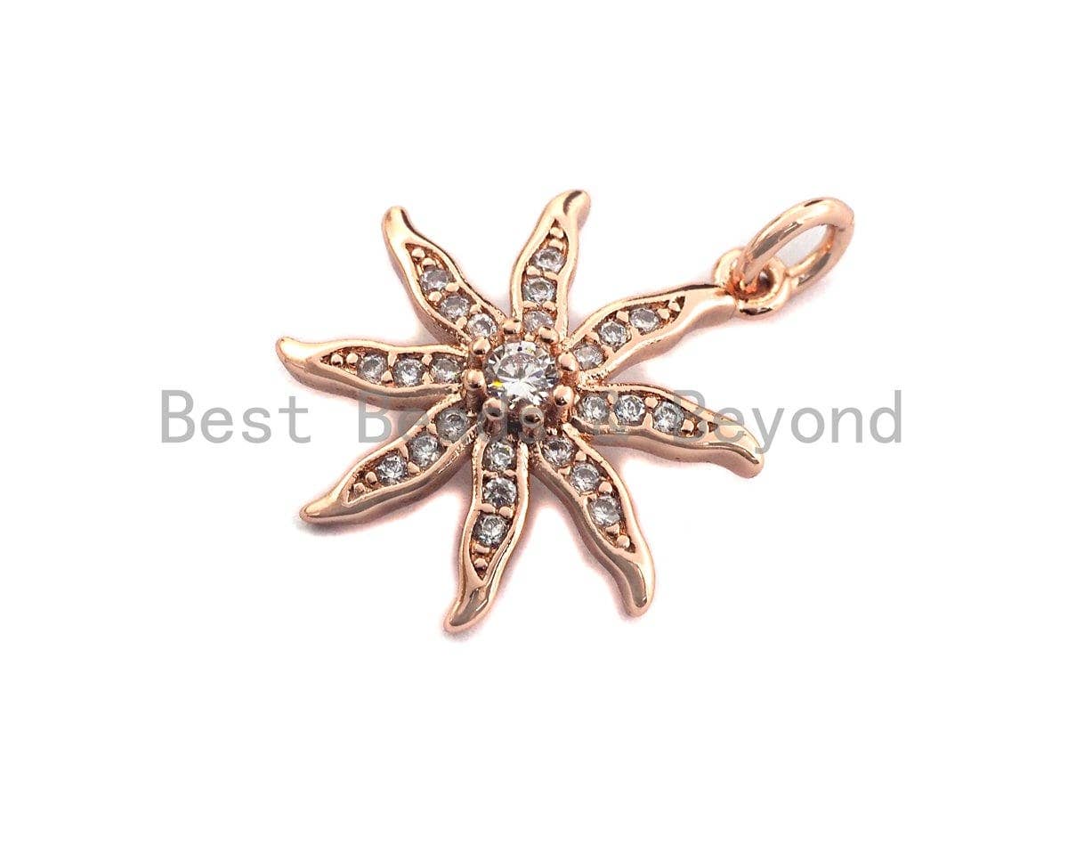 CZ Micro Pave Starburst Pendant, Clear Cubic Zirconia Pave Starfish Pendant/Charm, 18x20mm, sku#Z420