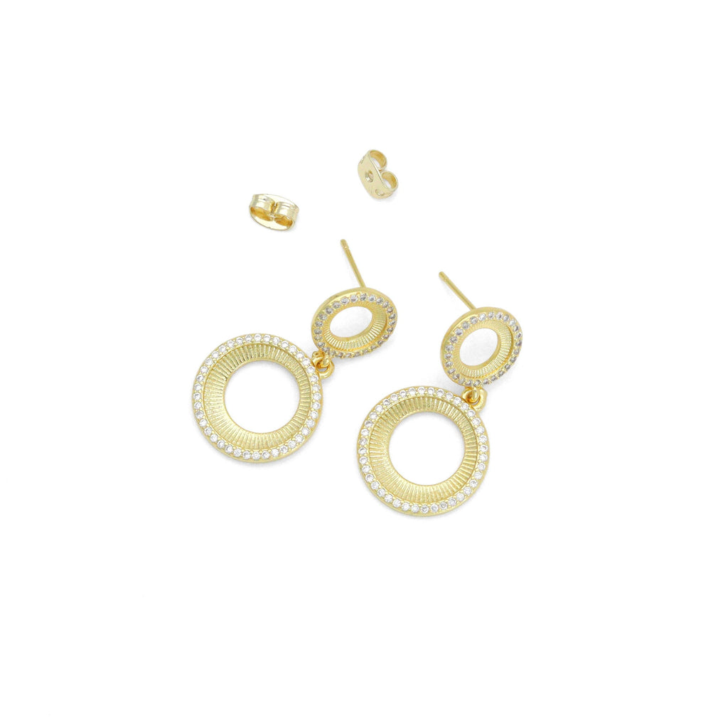 CZ Gold Double Circle Stud Earrings, Sku#LX832