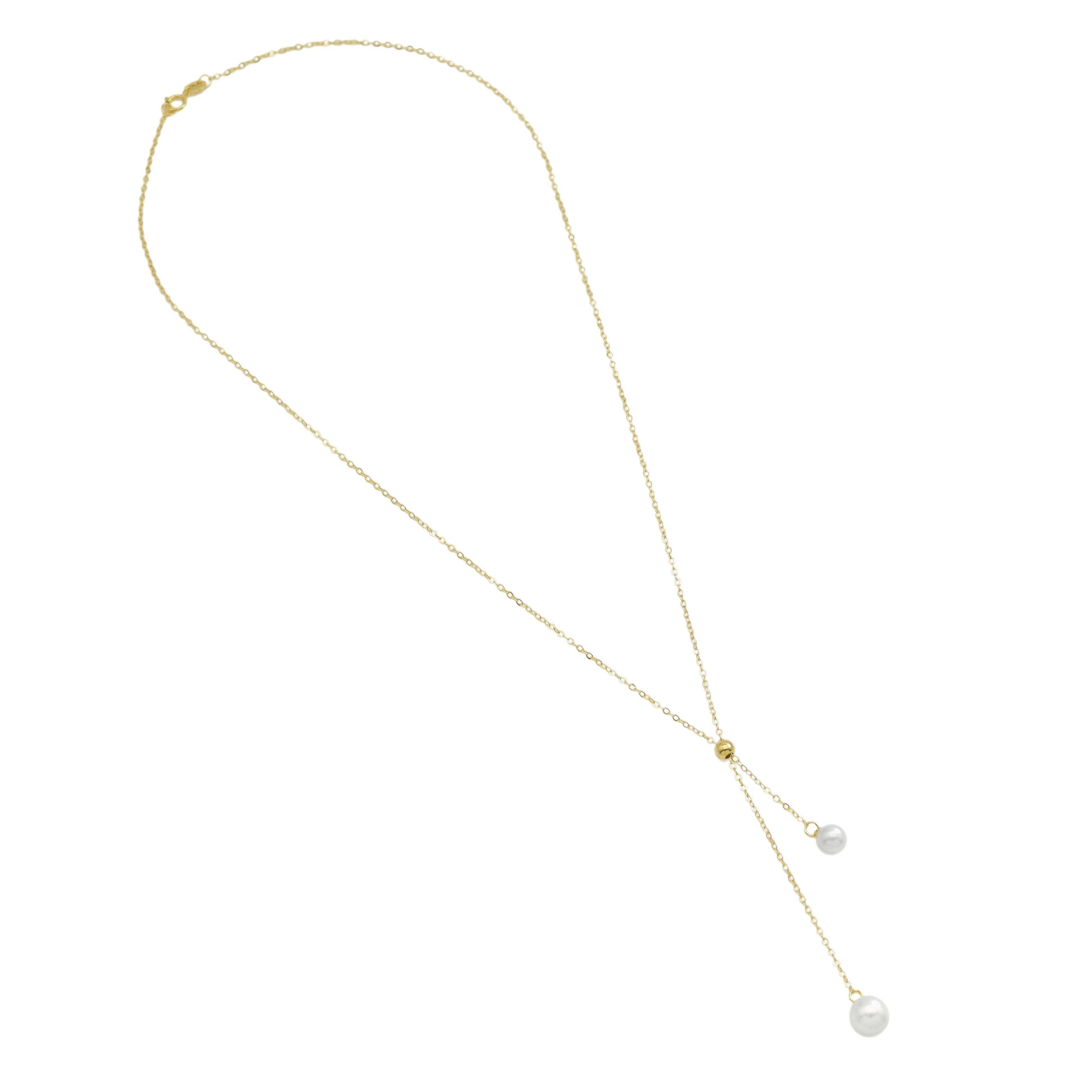 Dainty Gold Chain White Pearl Pendant Necklace, Sku#ZX207