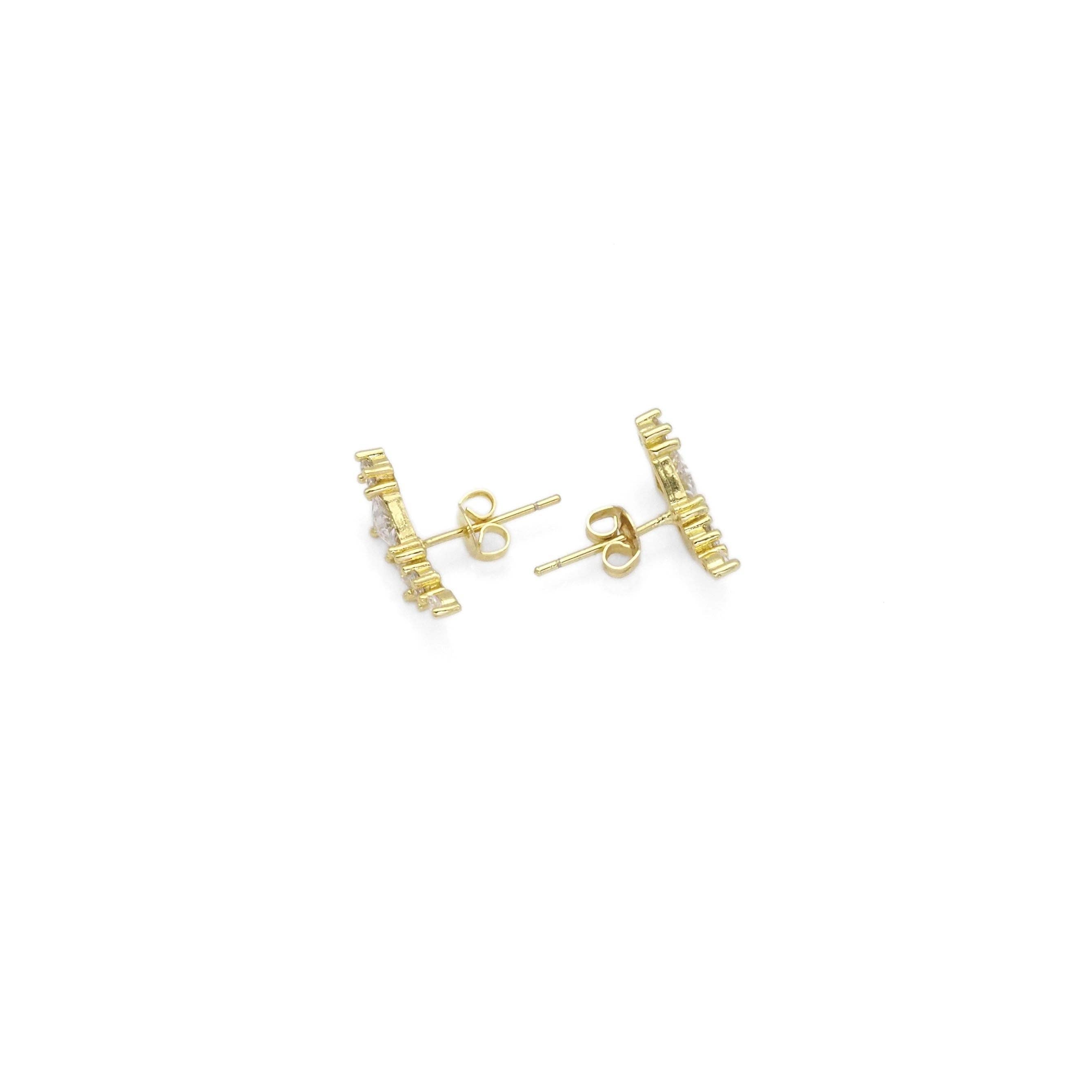 Gold Triangle CZ Moon Stud Earrings, Sku#LK855