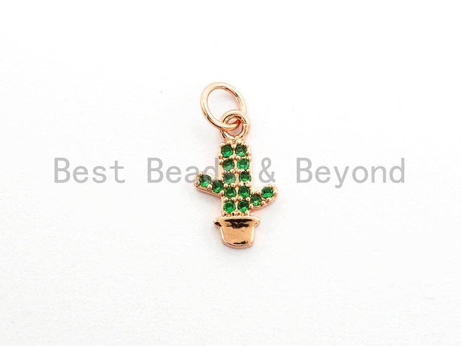 Green CZ Micro Pave Cute Cactus Charm, Cubic Zirconia Pave Cacti Pendant/Charm, Pave Cactus Charm, 8x13mm, sku#Y142