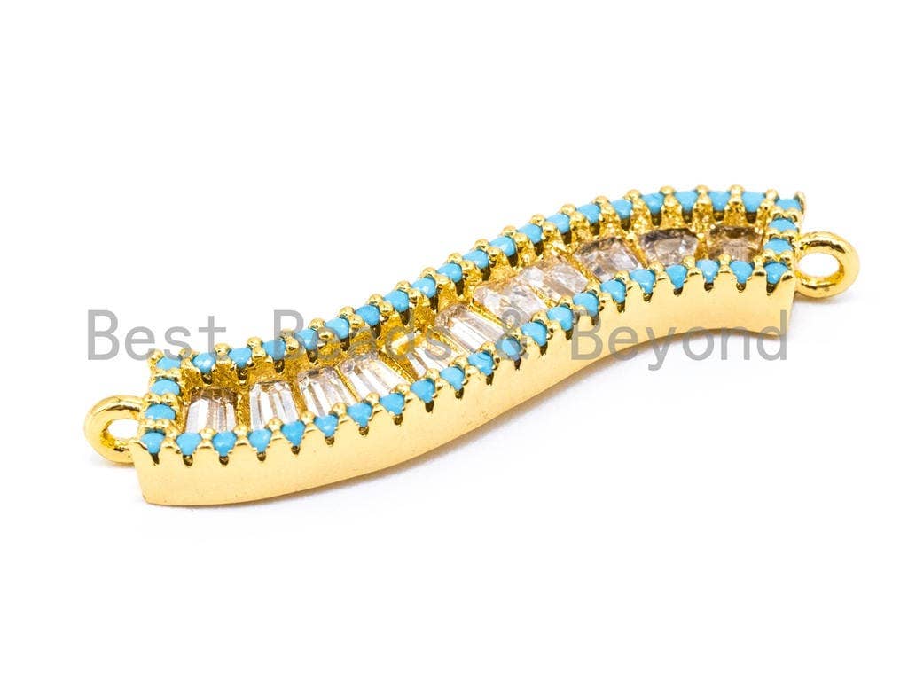 CZ Micro Pave Wavy Connector with Turquoise Edge, Pave Earring/Bracelet/Necklace Charm, 6x30mm,1pc, sku#E168