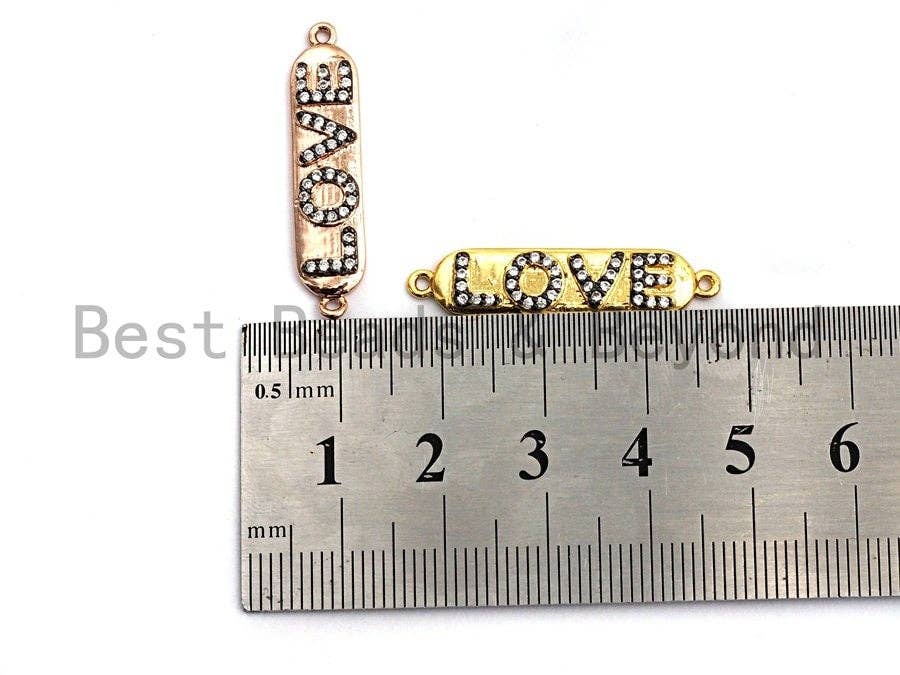 Dual Color CZ Micro Pave 7x31mm Slab Oval With LOVE Letter Two Hole Bracelet Connector, Cubic Zirconia Connector/Link,sku#E487C