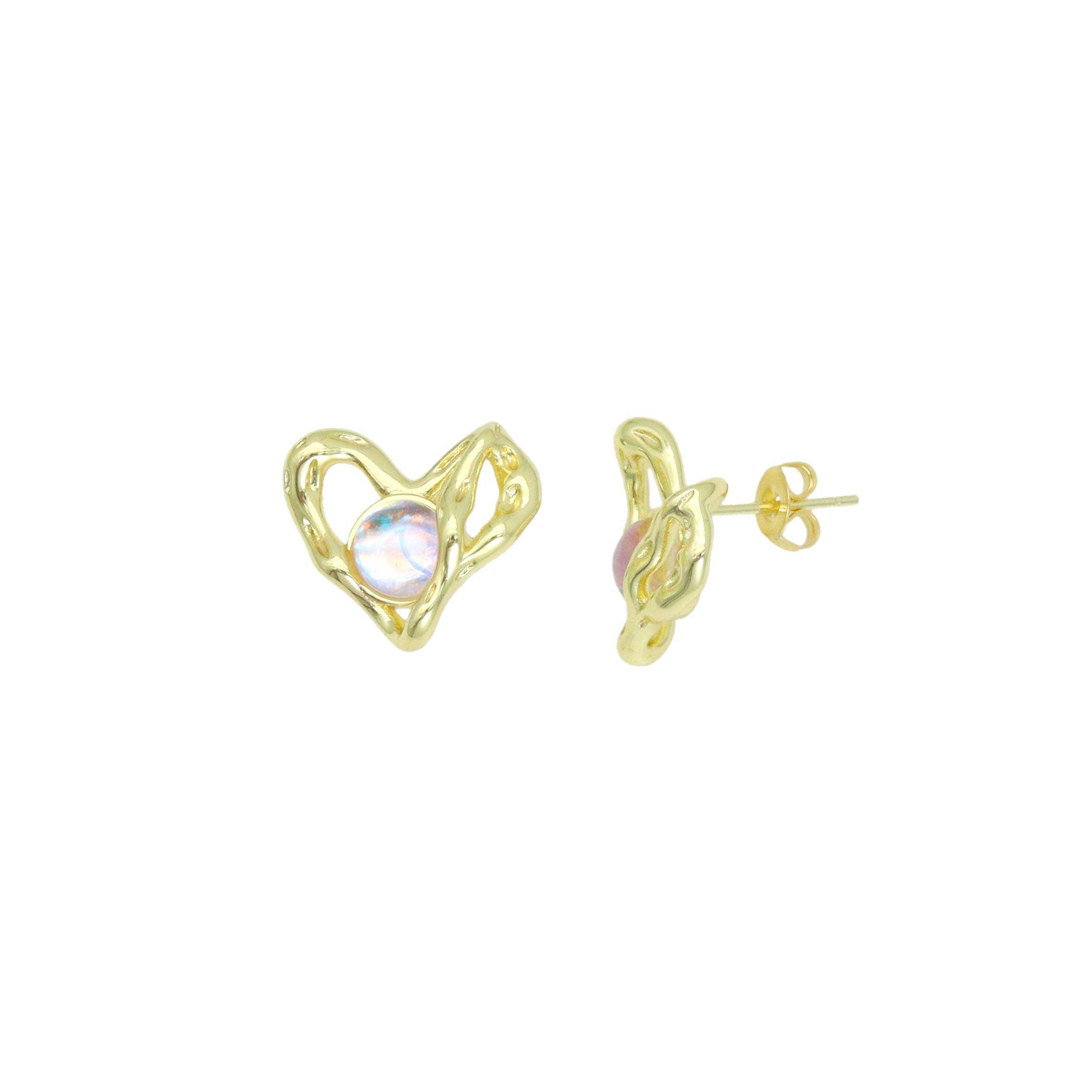 Moonstone Heart Shape Stud Earrings, Sku#LX813