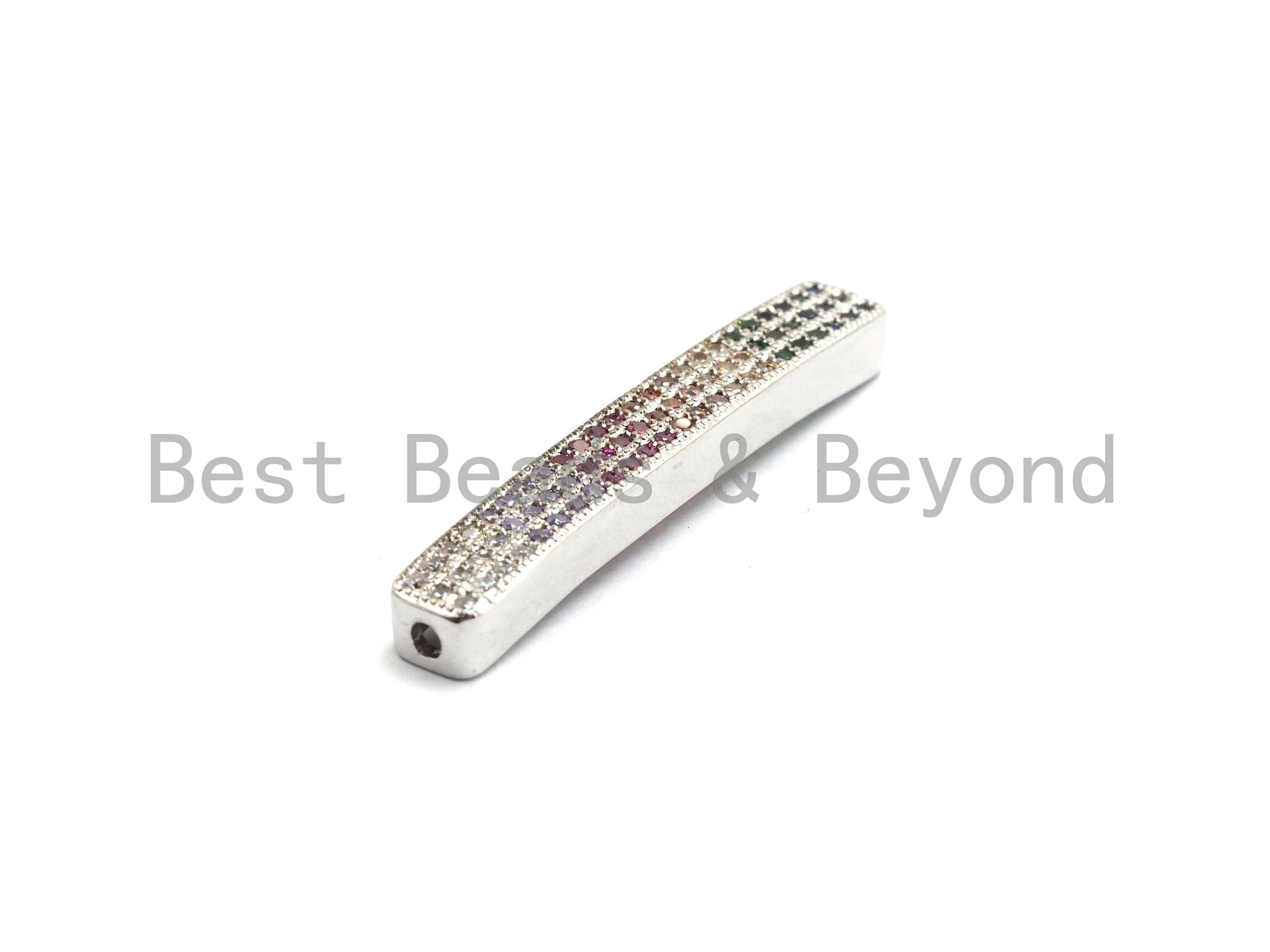 Rainbow CZ Micro Pave Tube/ Bar Connector for Bracelet/Necklace, Link Connector, Spacer Connector, 5x35mm,sku#E429