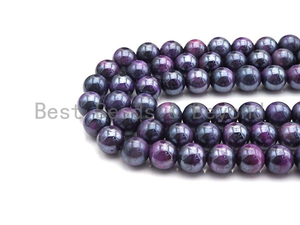 Mystic Plated Purple Tiger Eye Beads, Round Smooth 6mm/8mm/10mm Tiger Eye, 15.5" Full Strand, Sku#UA72