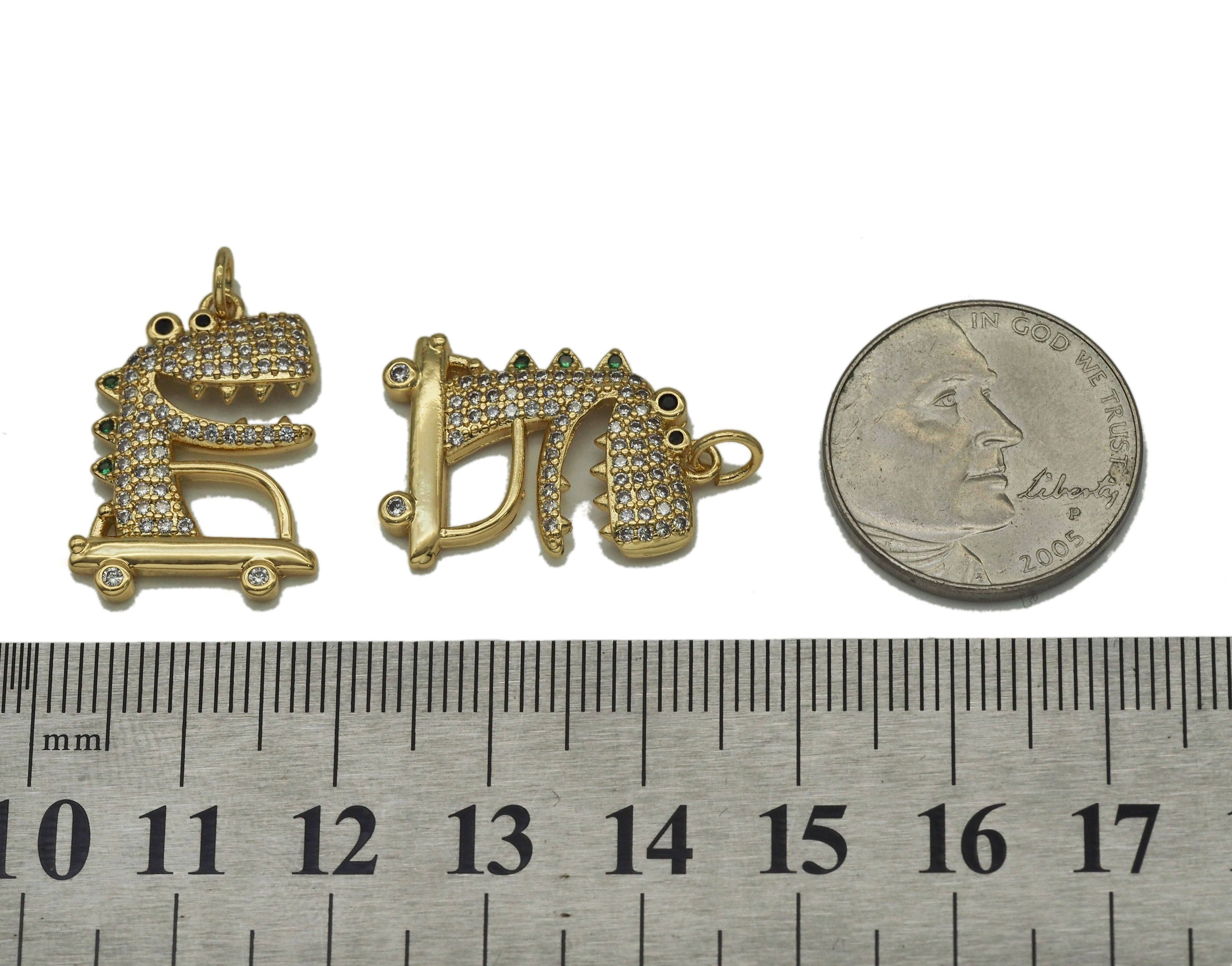 Gold CZ Cute Crocodile Charm, Sku#LK662