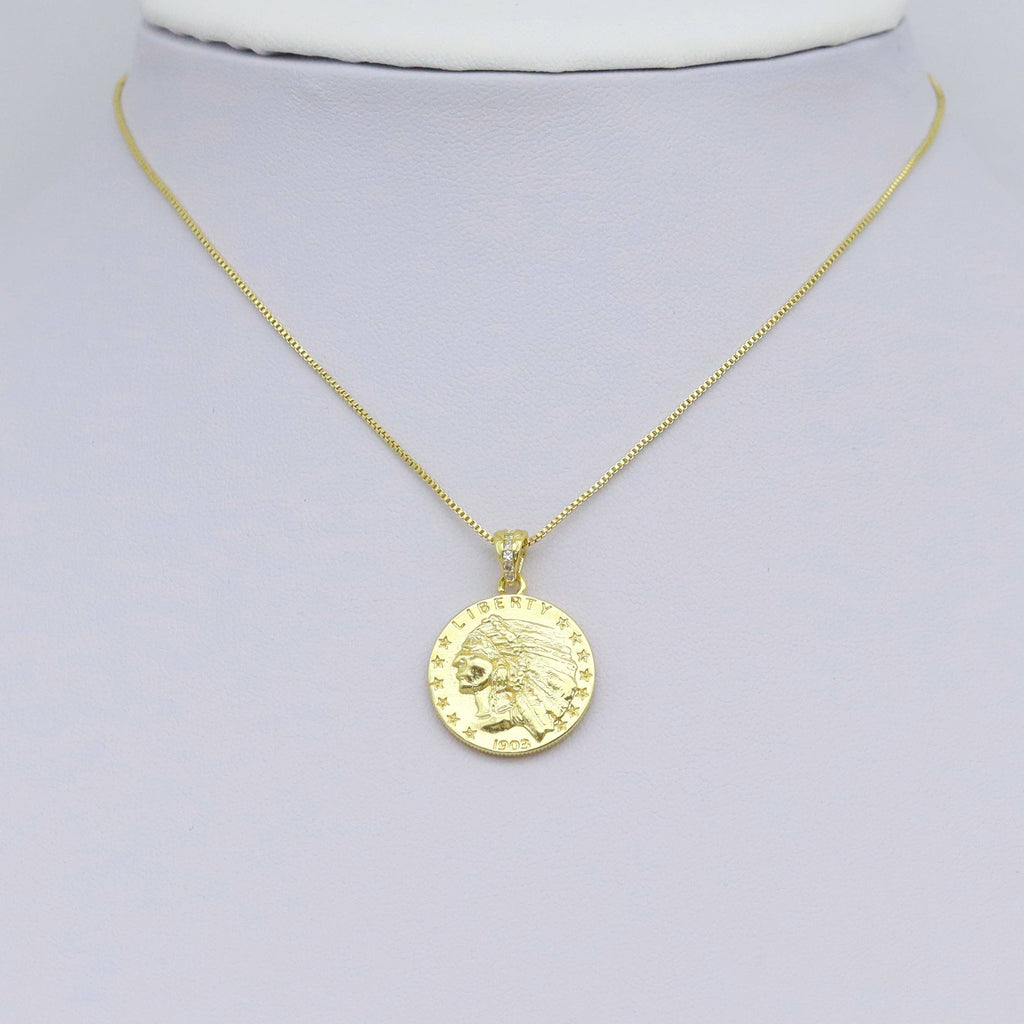 Indian Head Medallion Coin Charm Pendant, Sku#Y987