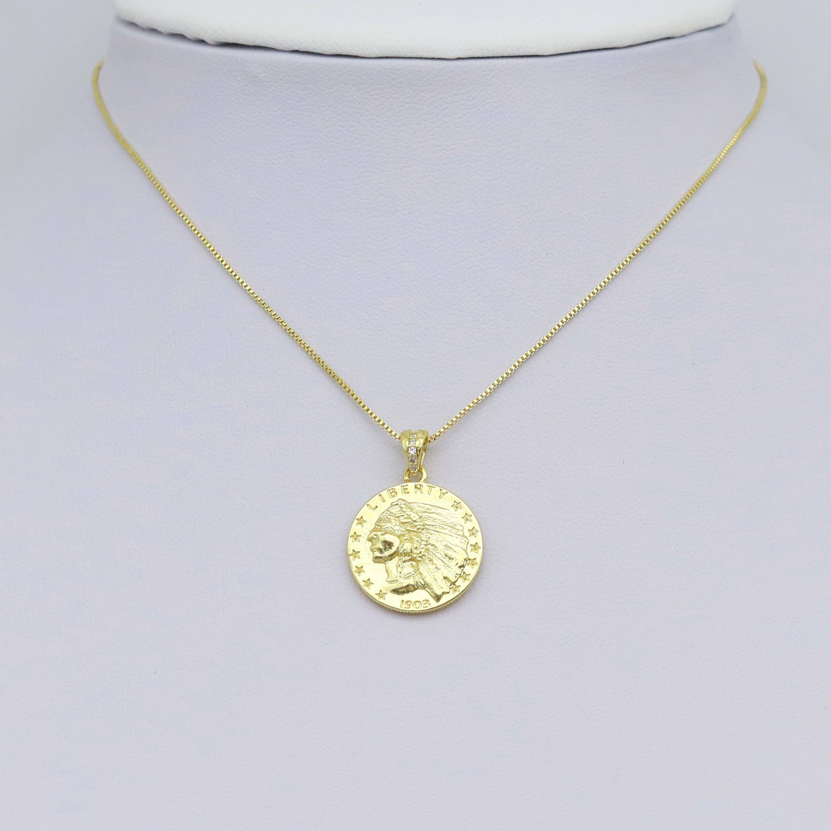 Indian Head Medallion Coin Charm Pendant, Sku#Y987