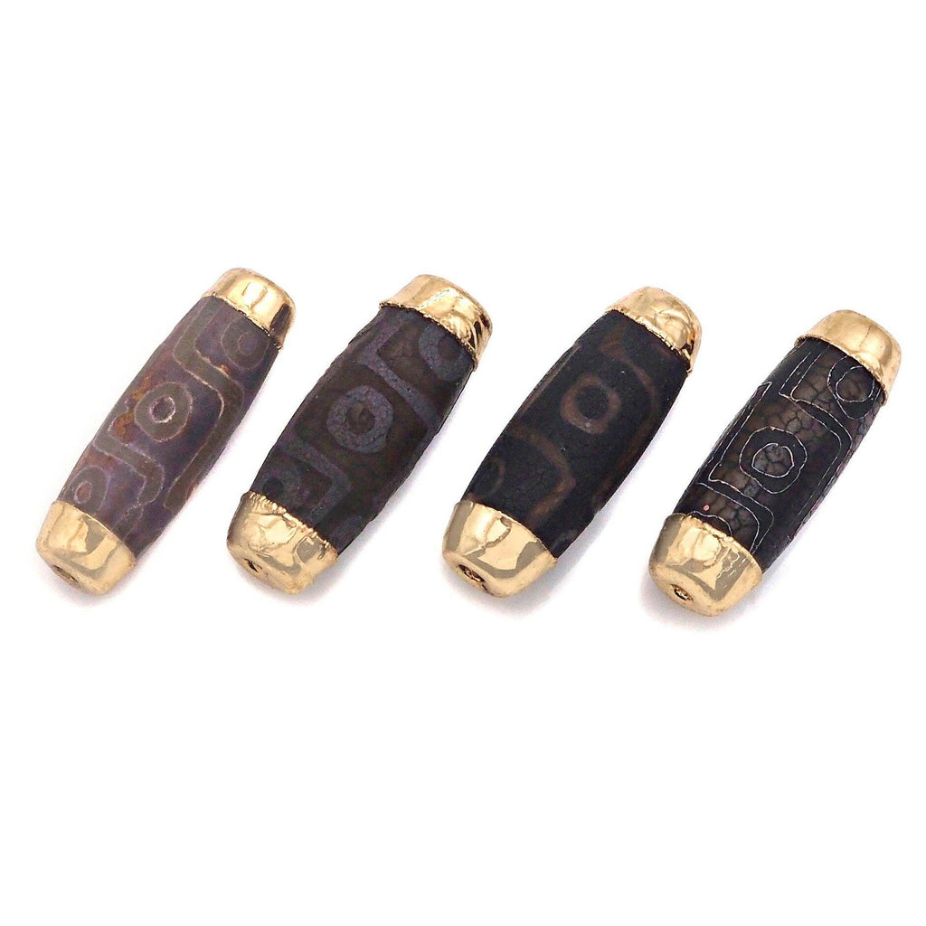 16x39mm Large Natural Tibetan Agate Barrel Shape Spacer Beads, Gold Tone, Dzi Spacer, Oval Tibetan Agate Beads, sku#U951