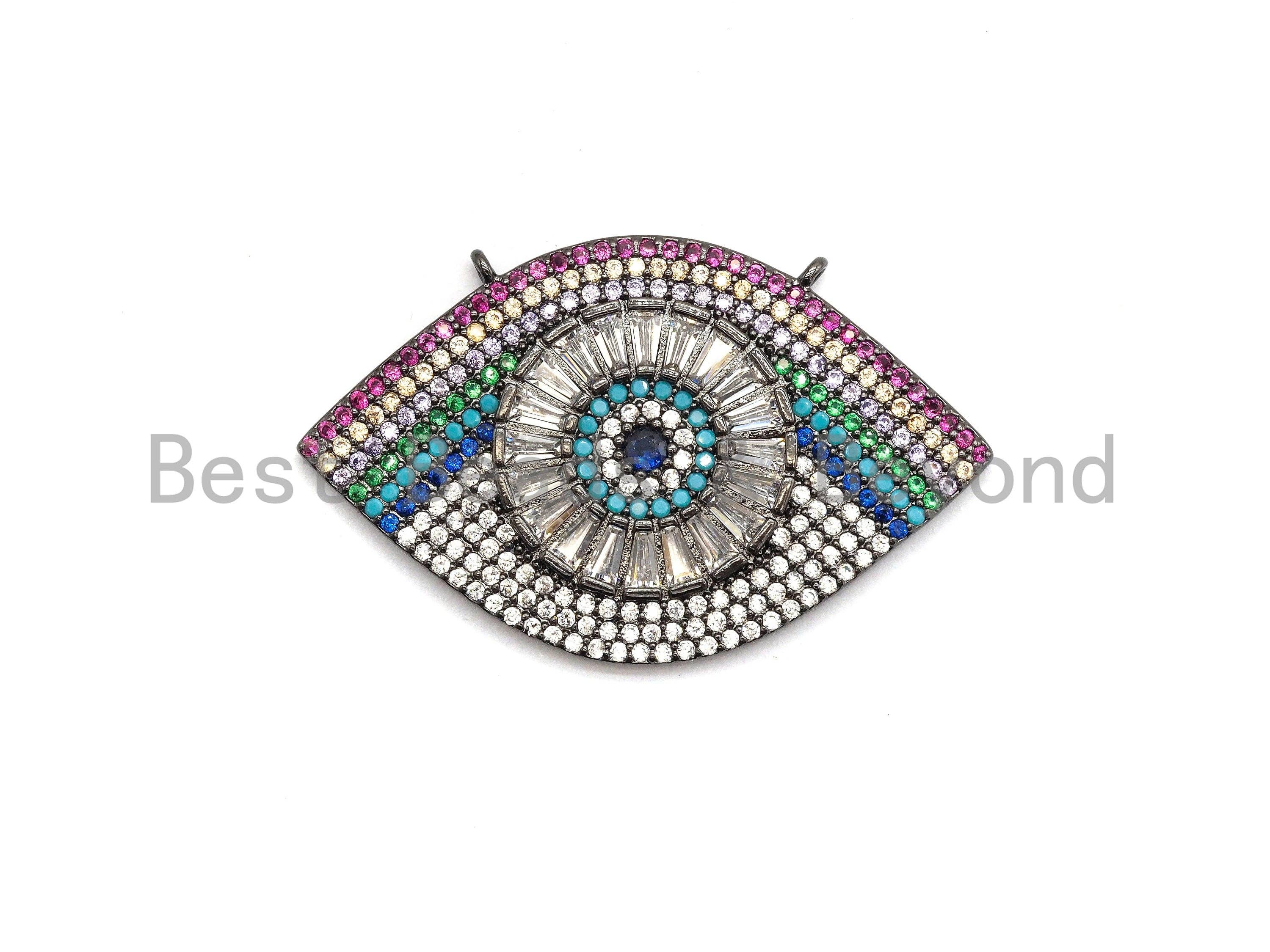 Rainbow Clear CZ Micro Pave Geometric Evil Eye Face Pendant, Cubic Zirconia Pendant,25x40mm, sku#F709