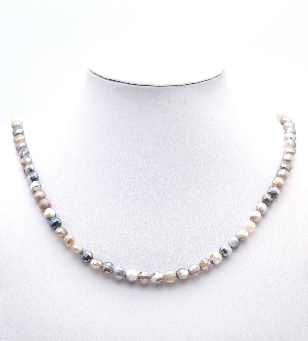 Mystic Double Sided Turtle Shell Cut Coin Gray Banded Agate, 8mm, Sku# UA297