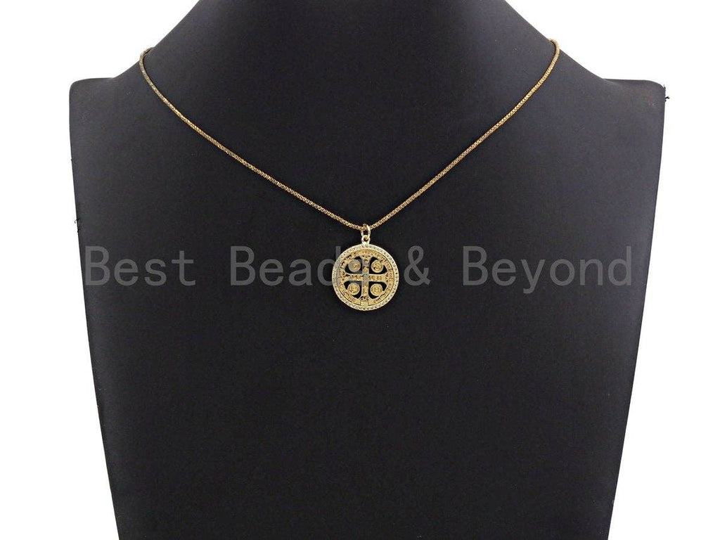18K Gold Saint Bendict Benito Pendant Charm, Cubic Zirconia Charm, Regilous Jewelry Findings, 22mm,sku#Z852
