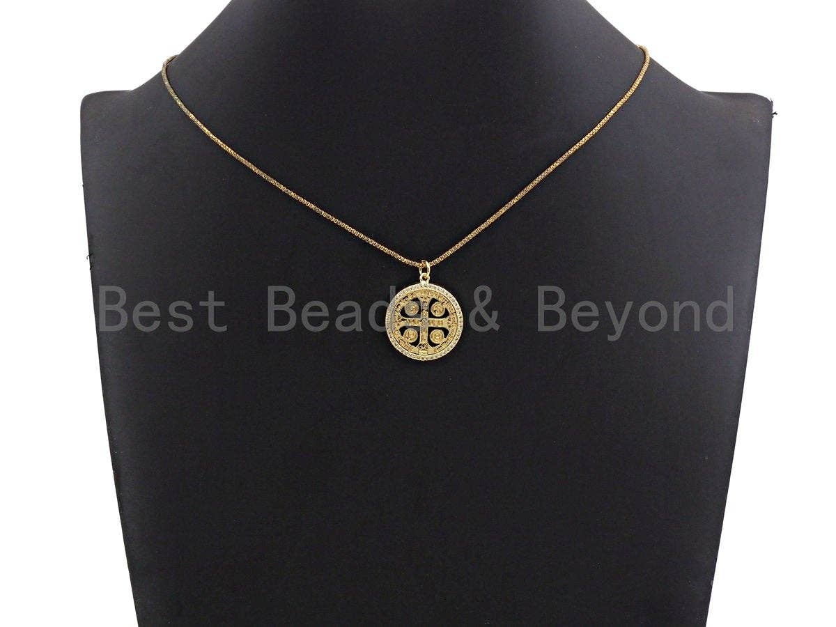 18K Gold Saint Bendict Benito Pendant Charm, Cubic Zirconia Charm, Regilous Jewelry Findings, 22mm,sku#Z852
