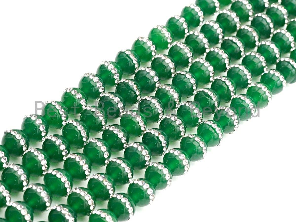 Green Jade with rhinestone inlaid, 6mm/8mm/10mm/12mm/14mm, Green Jade Beads, 15.5inch Full strand, SKU#V56