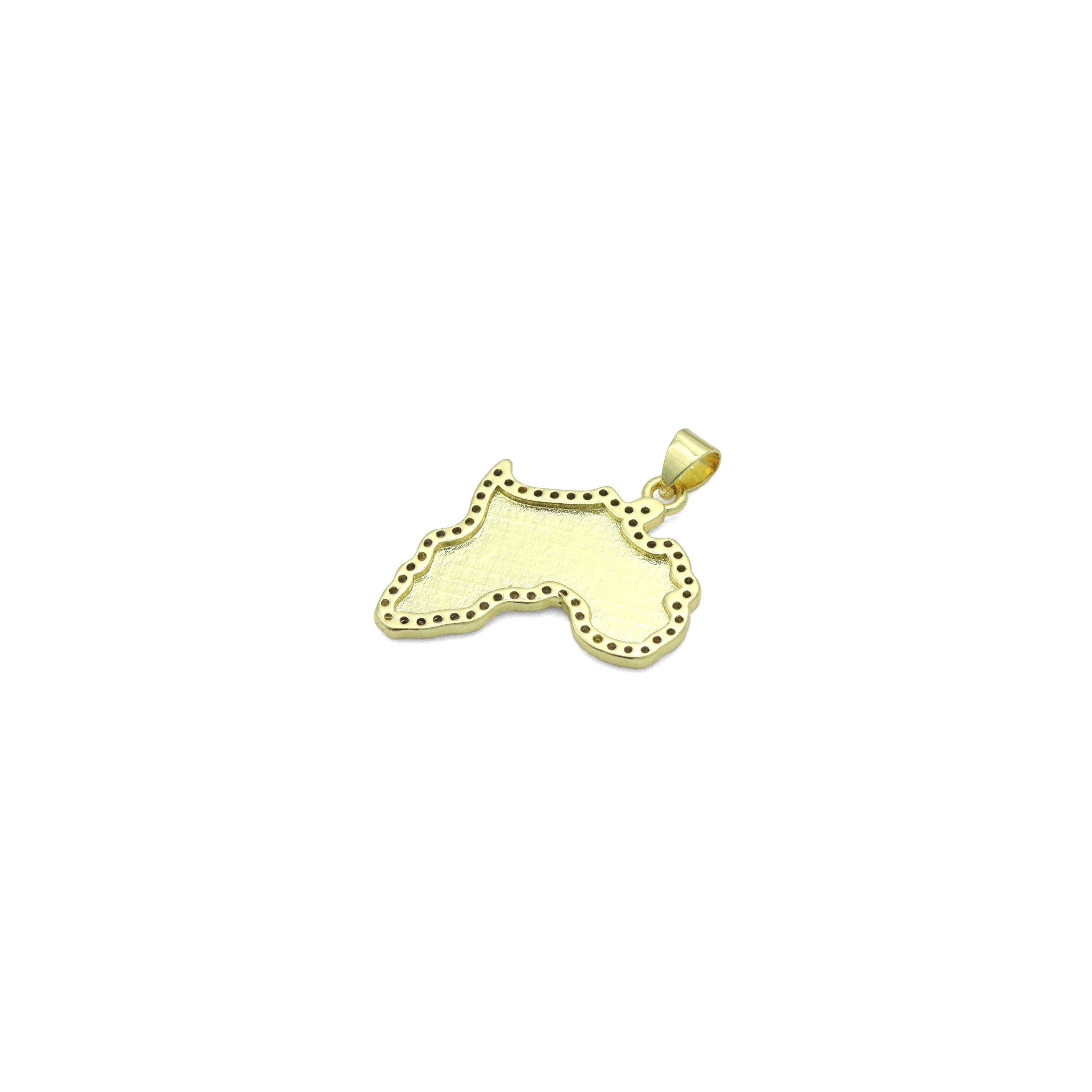 CZ Gold Africa Map Charm Pendant, Sku#LK1171