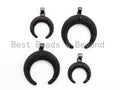 Black CZ Pave On Black Micro Pave Crescent Moon Charm Beads, Micro Paved Horn Pendant,30x31/19x22mm, sku#F399