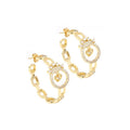 Gold CZ Oval Link Crown hoop Earrings, Sku#LD407