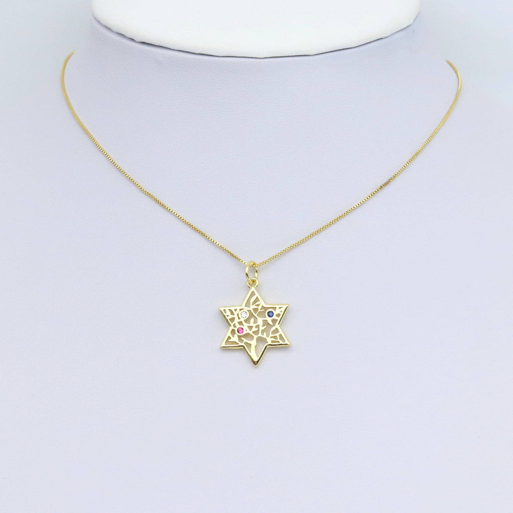 Colorful CZ Jewish Star of David Pendant, Sku#LX600