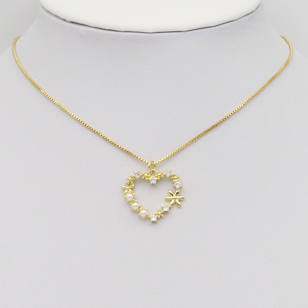 Pearl Flower Heart  Pendant Charm, Sku#LK885