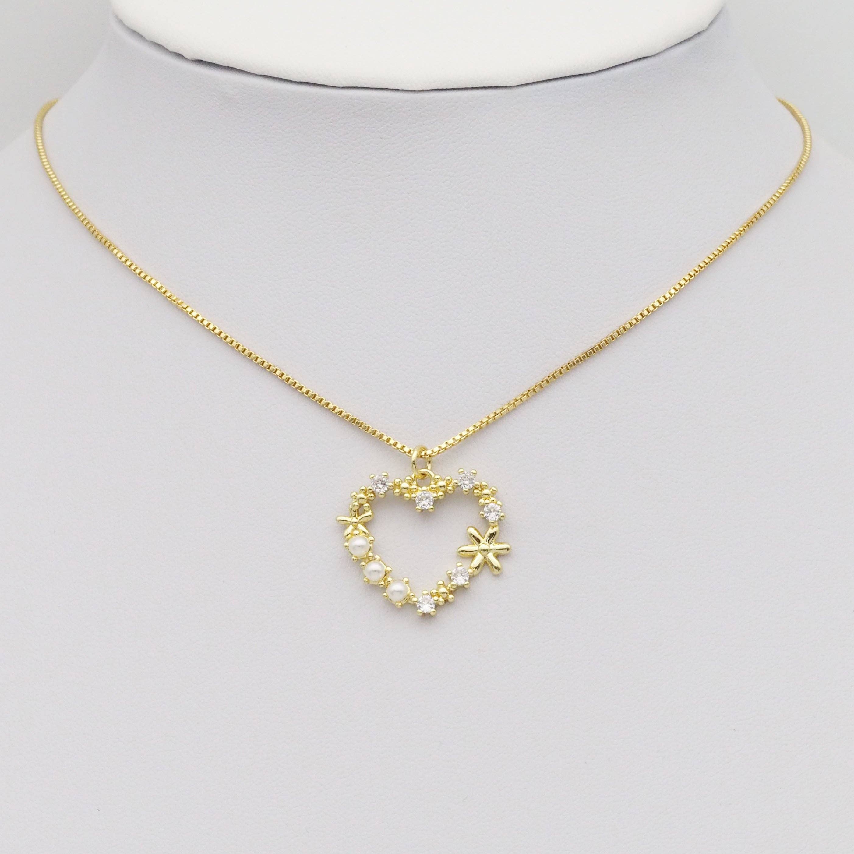 Pearl Flower Heart  Pendant Charm, Sku#LK885