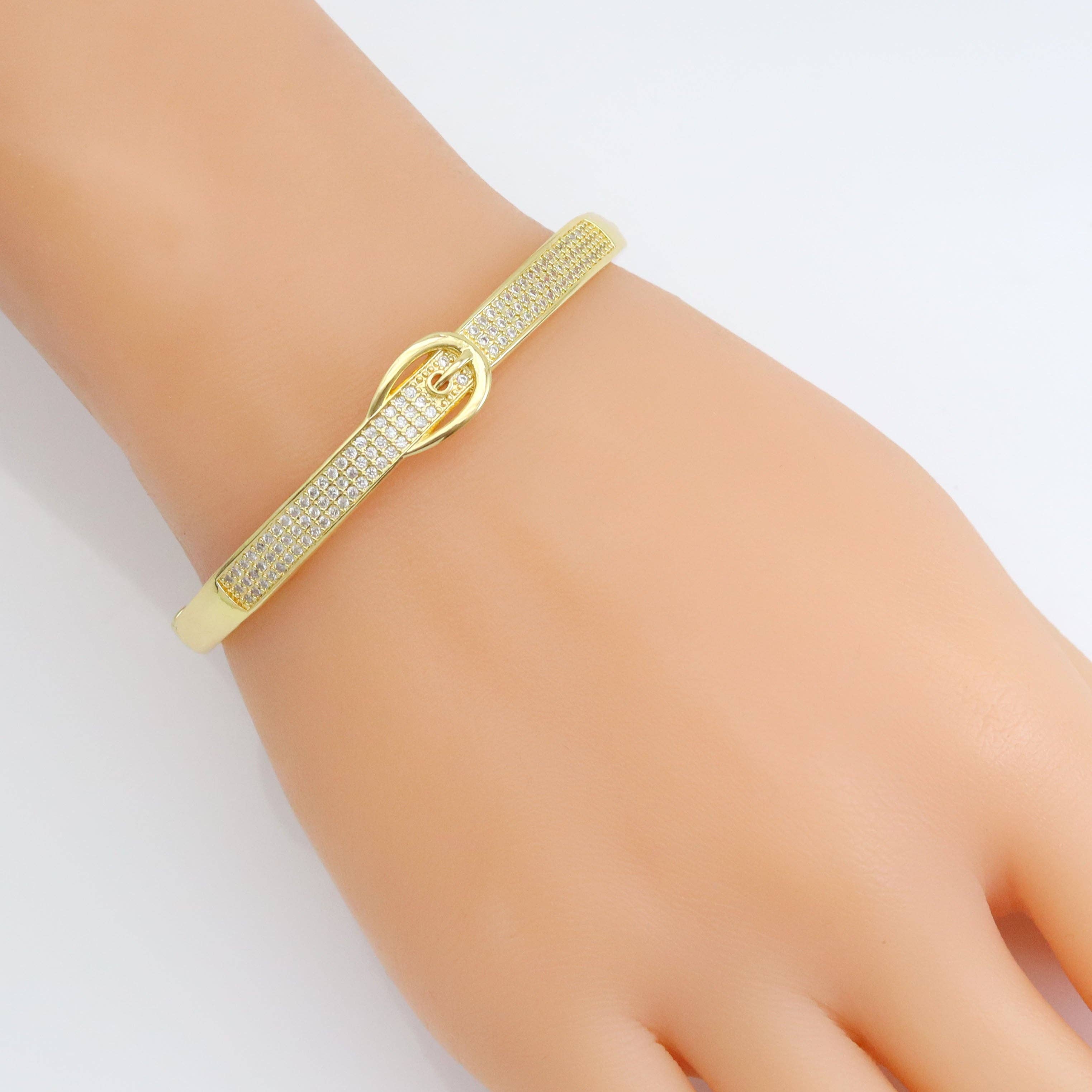 Clear CZ Gold Buckle Adjustable Bracelet, Sku#LD549