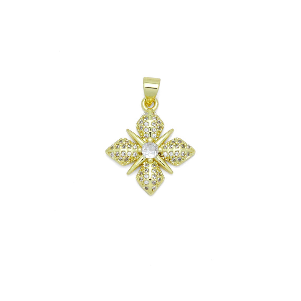 Gold Clear CZ Flower Charm Pendant, Sku#LK989