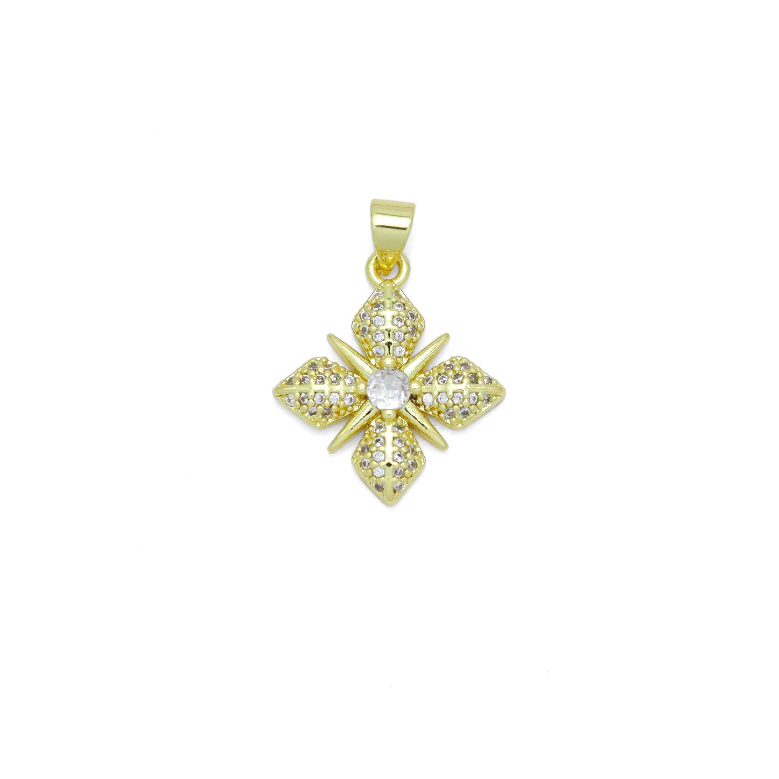 Gold Clear CZ Flower Charm Pendant, Sku#LK989