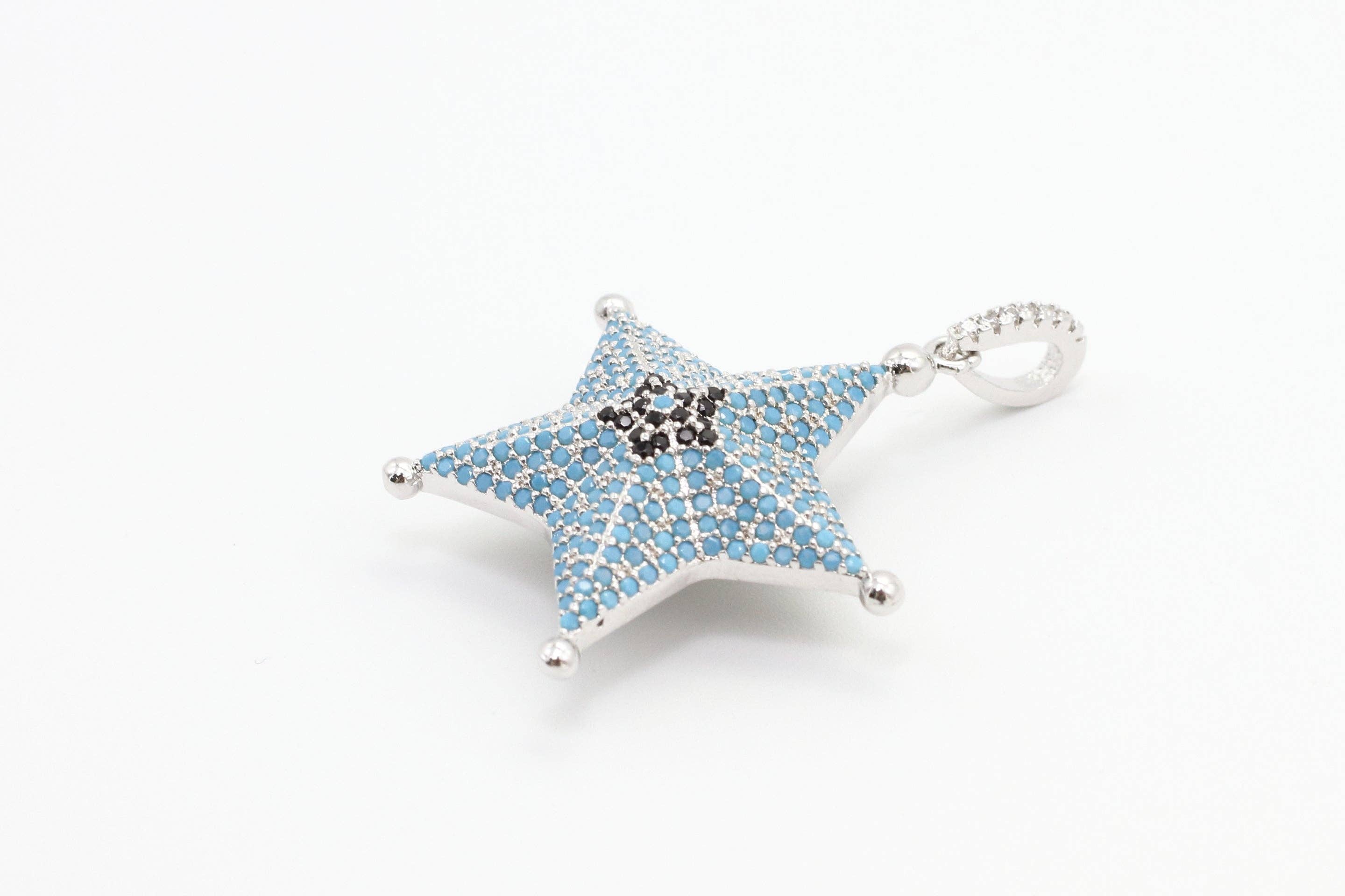 CZ Micro Pave 28x36mm Turquoise Star Pendant/Charm, Cubic Zirconia Pendant/Charm for Necklace Bracelet, Fashion Jewelry Findings, sku#F5