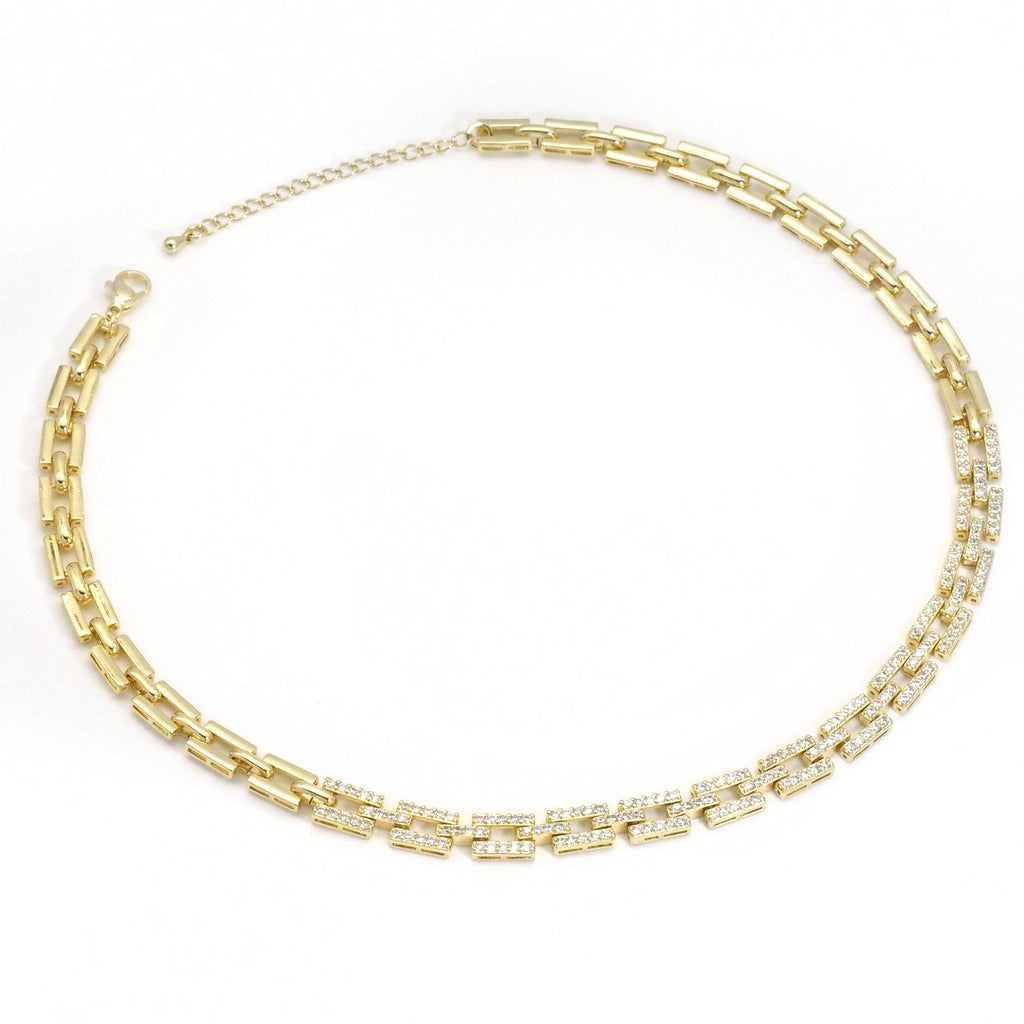 Clear CZ Gold Square Link Chain Adjustable Necklace,sku#LX230