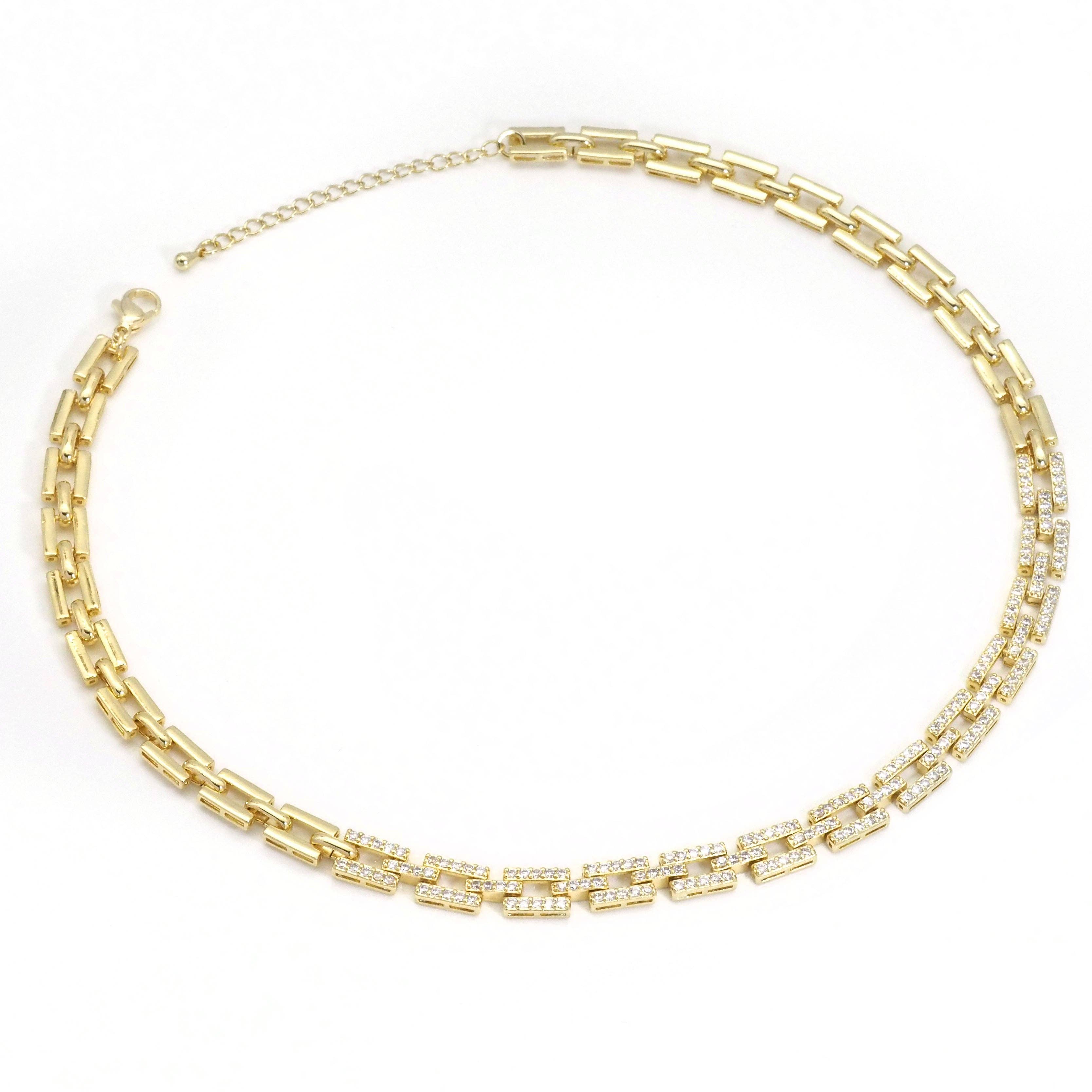 Clear CZ Gold Square Link Chain Adjustable Necklace,sku#LX230