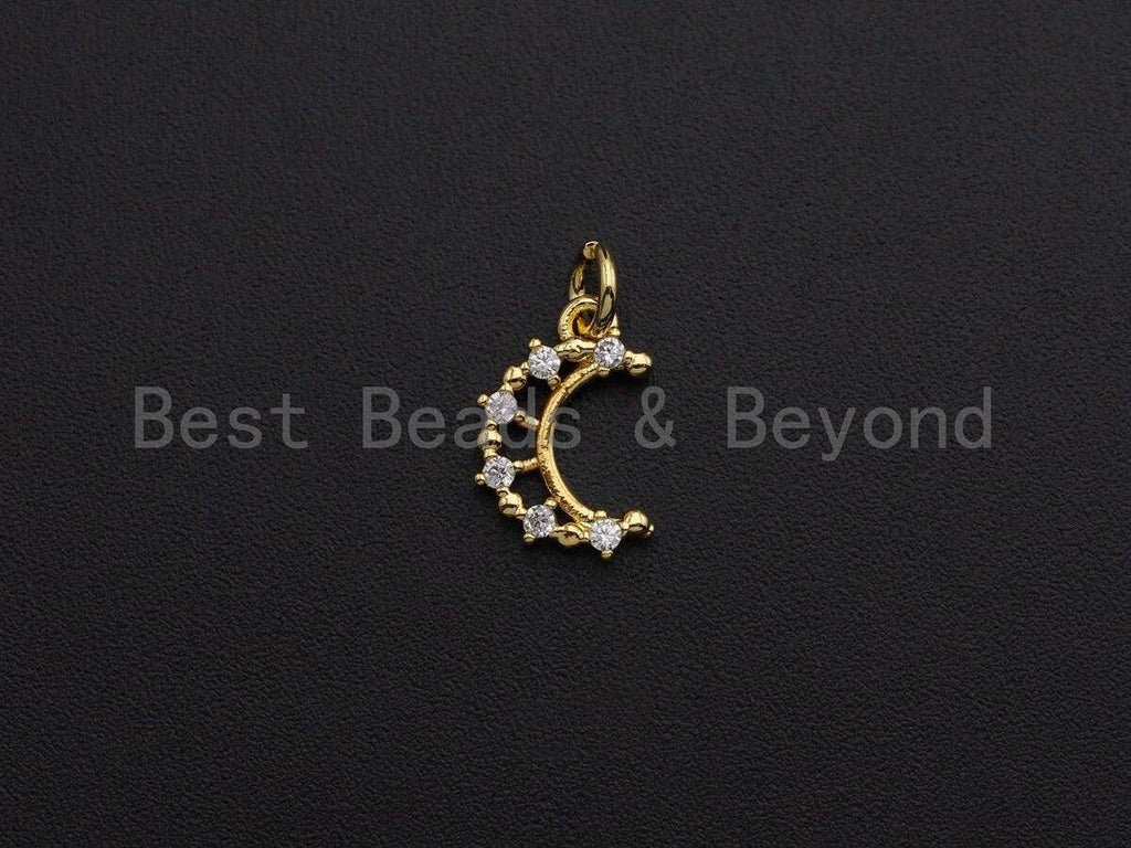Clear CZ Micro Pave Cresent Moon Pendant Charm, Cubic Zirconia Tiny Moon Charm, 8x13mm,sku#Z862