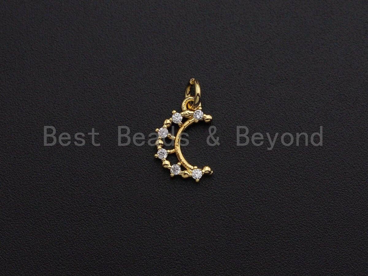 Clear CZ Micro Pave Cresent Moon Pendant Charm, Cubic Zirconia Tiny Moon Charm, 8x13mm,sku#Z862