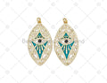 CZ Micro Pave Turquoise Enamel Evil Eye On Oval Leaf Shape Pendant, 18K Gold Filled Evil Eye Charm, Necklace Pendant,22x42mm, Sku#L631
