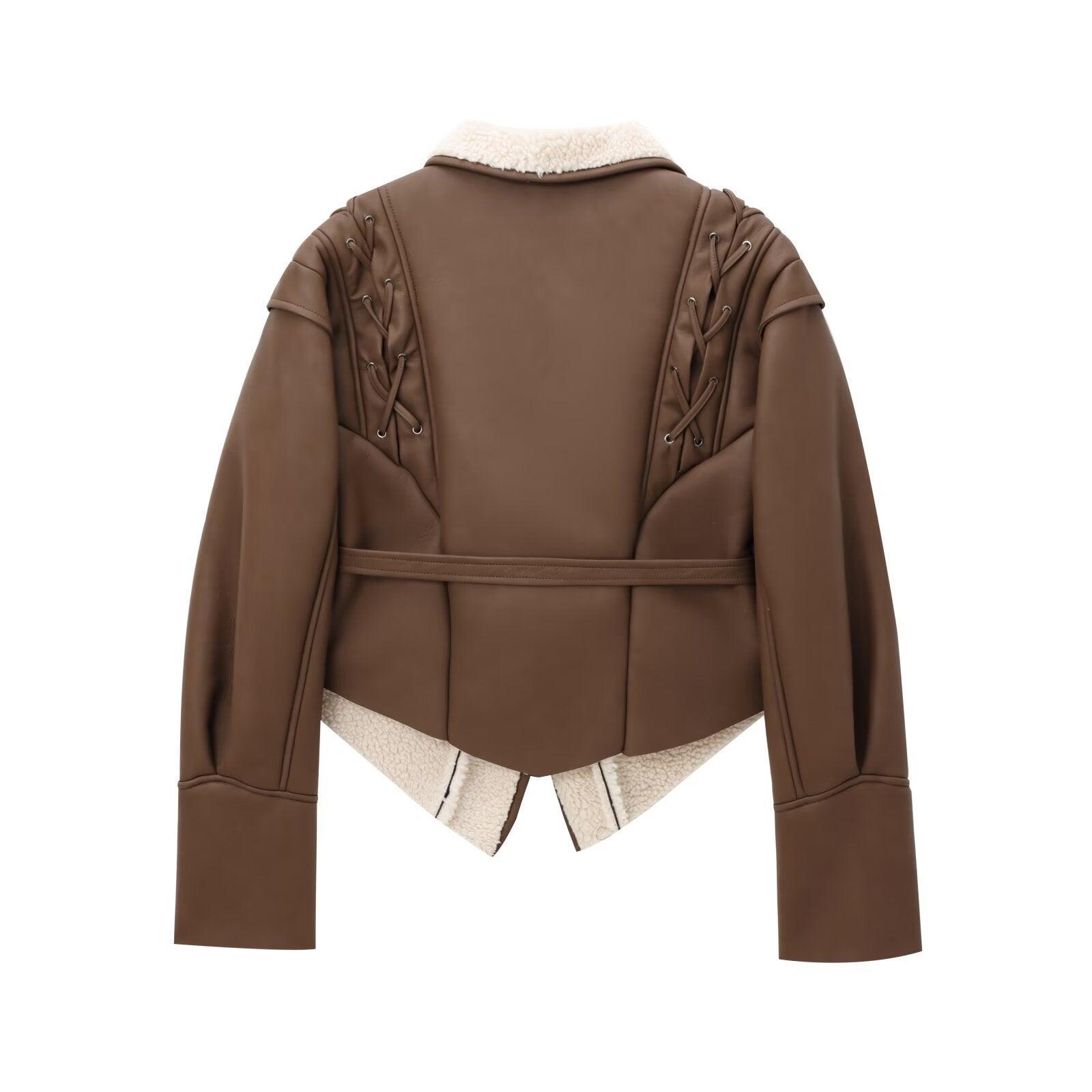 Veste Chic en Daim Marron pour Femme - Veste en Cuir Chocolat Élégante pour Femme