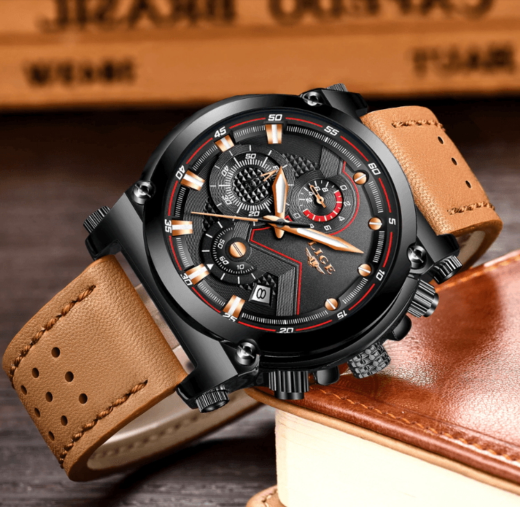 Montre Moderne Étanche pour Homme avec Bracelets en Cuir, Boîtier en Acier Inoxydable, Excellent Look, Cadeau Parfait
