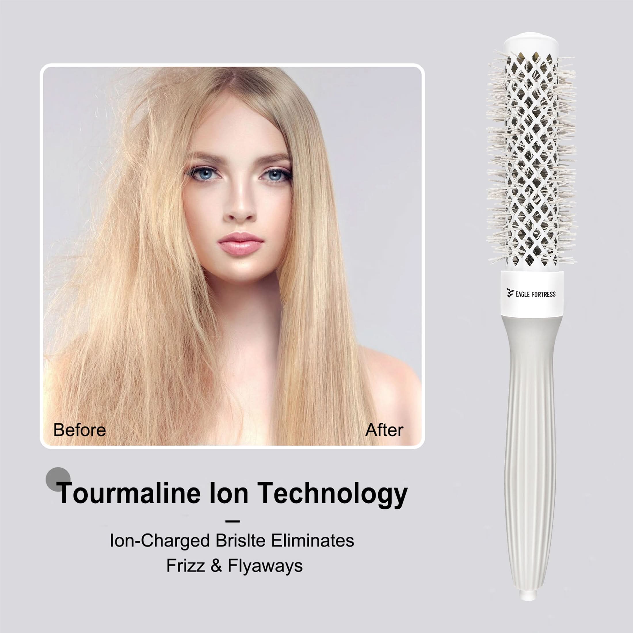 Eagle Fortress Professional Round Hair Brush for Blow Drying with Ceramic + Ionic, Grey 0.98in
