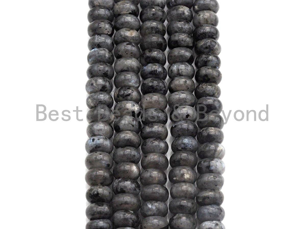 2mm Large Hole Natural Larvikite Beads, Rondelle Smooth 6x10mm/5x8mm, 8" Long Strands, sku#U698