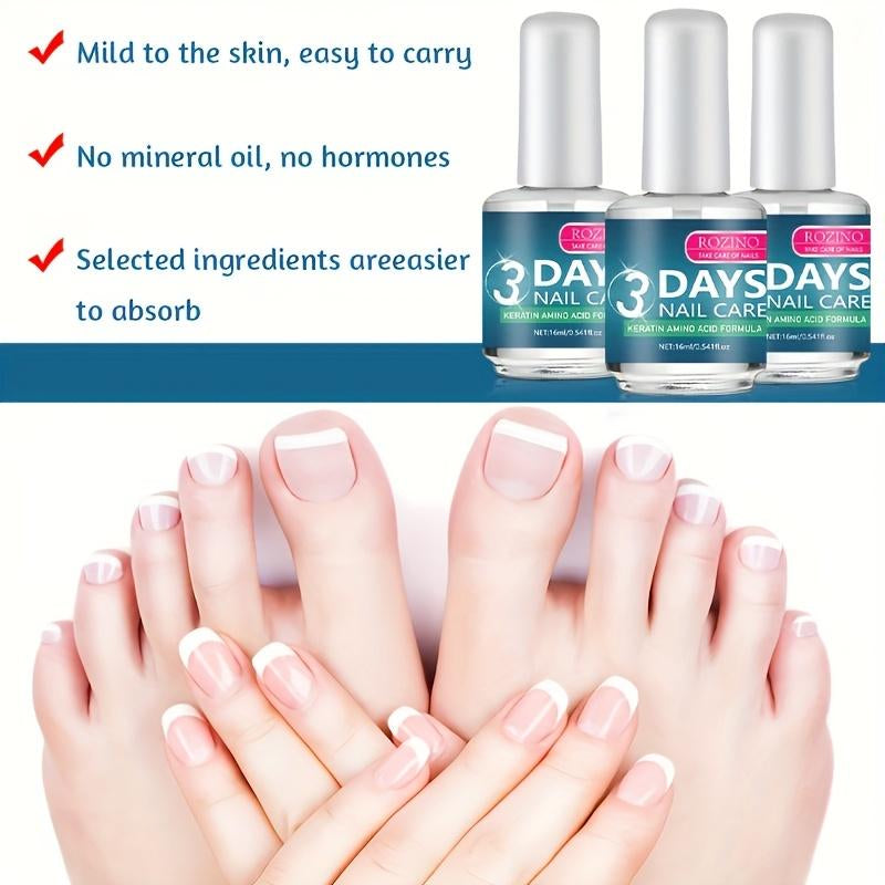 【Buy One, Get Two Free】Rozino 3 Days Nail Care Formula with Keratin Amino Acid & Aloe for Superior Nail Nourishment 16Ml Bottle for Healthy Nails Manicure