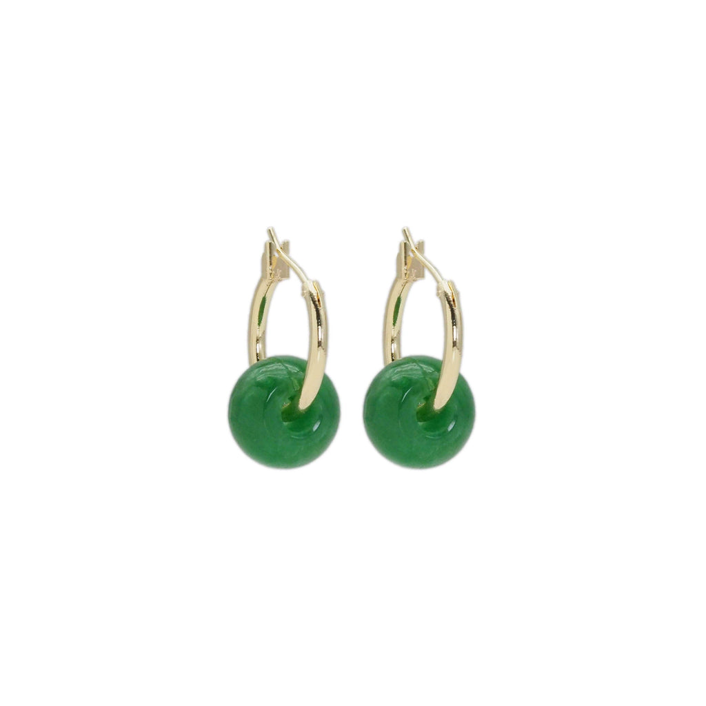 Gold Hoop Thick Green Jade Donut Hoop Earrings, Sku#EF475