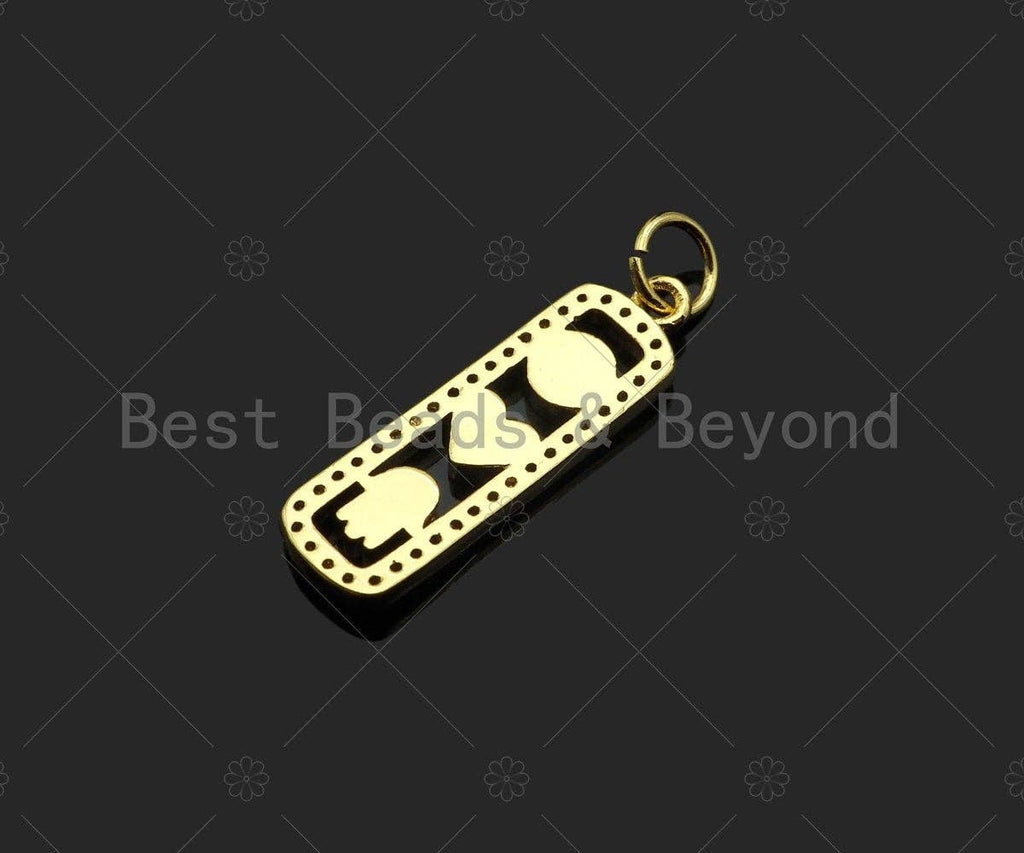 CZ Micro Pave Enamel Heart Evil Eye Hamsa Hand On Rectangle Shape Pendant,Cubic Zirconia Gold Charm,Necklace Bracelet Charm,7x22mm,Sku#Z1302