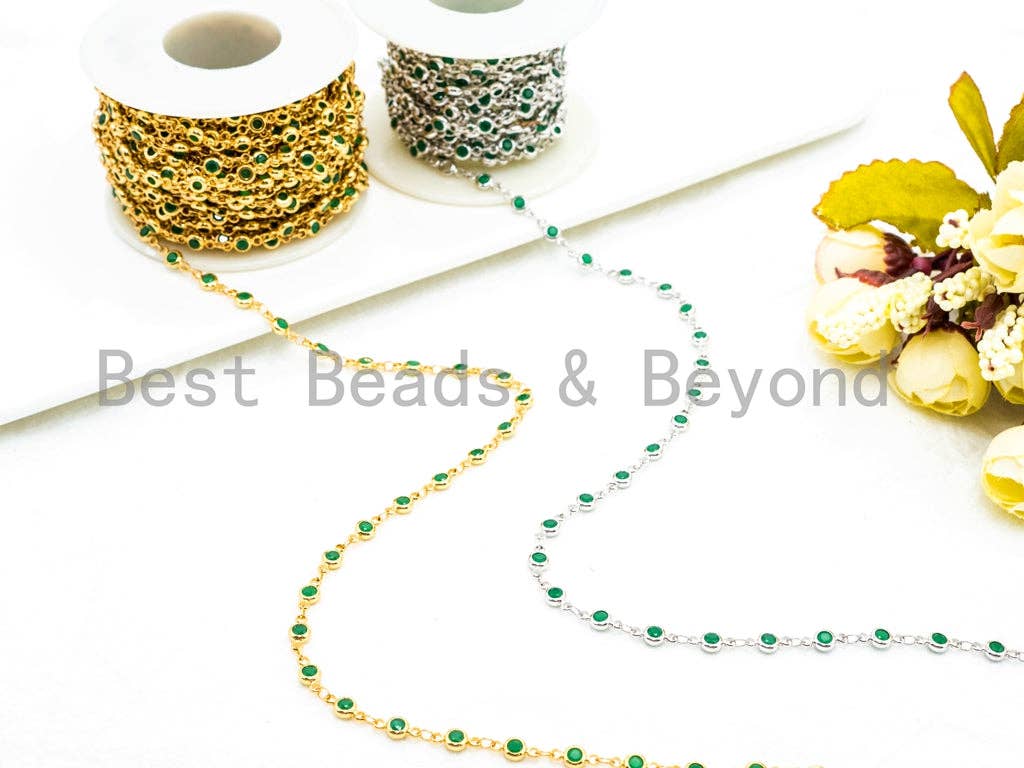 1 Foot/Yard-Green Beaded Chain-4mm/6mm/8mm Jade Gemstone Beads Chain-Gold Silver Gunmetal Plated Bezel Rosary Chain, Bezel Connector, sku#A1