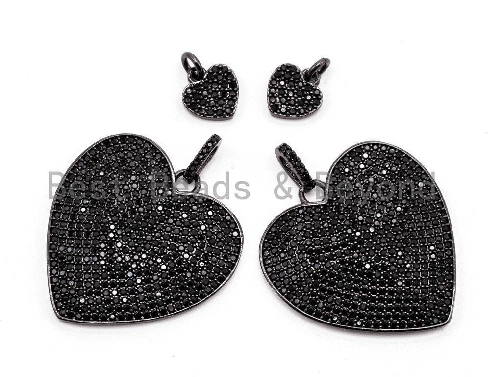 Black CZ Pave On Black Micro Pave Heart Charm, 30mm/10mm, Sku#F366