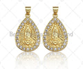 18K Gold Virgin Mary On Teardrop Emblem Shape Pendant,  Sku#F1148C