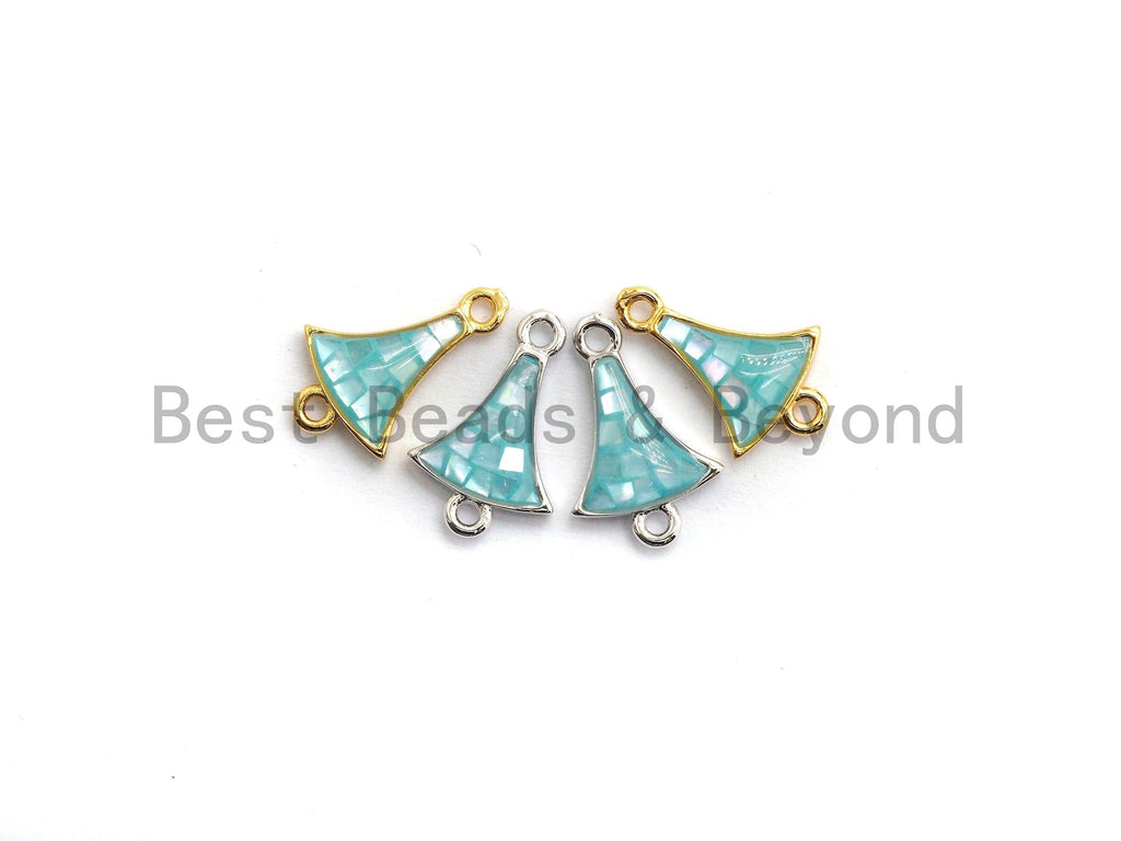 100% Natural Shell Aqua Blue Fan Shaped Connector with Gold/Silver Plated Edging, Blue Shell Connector, Shell Jewelry, 10x15mm,SKU#Z262