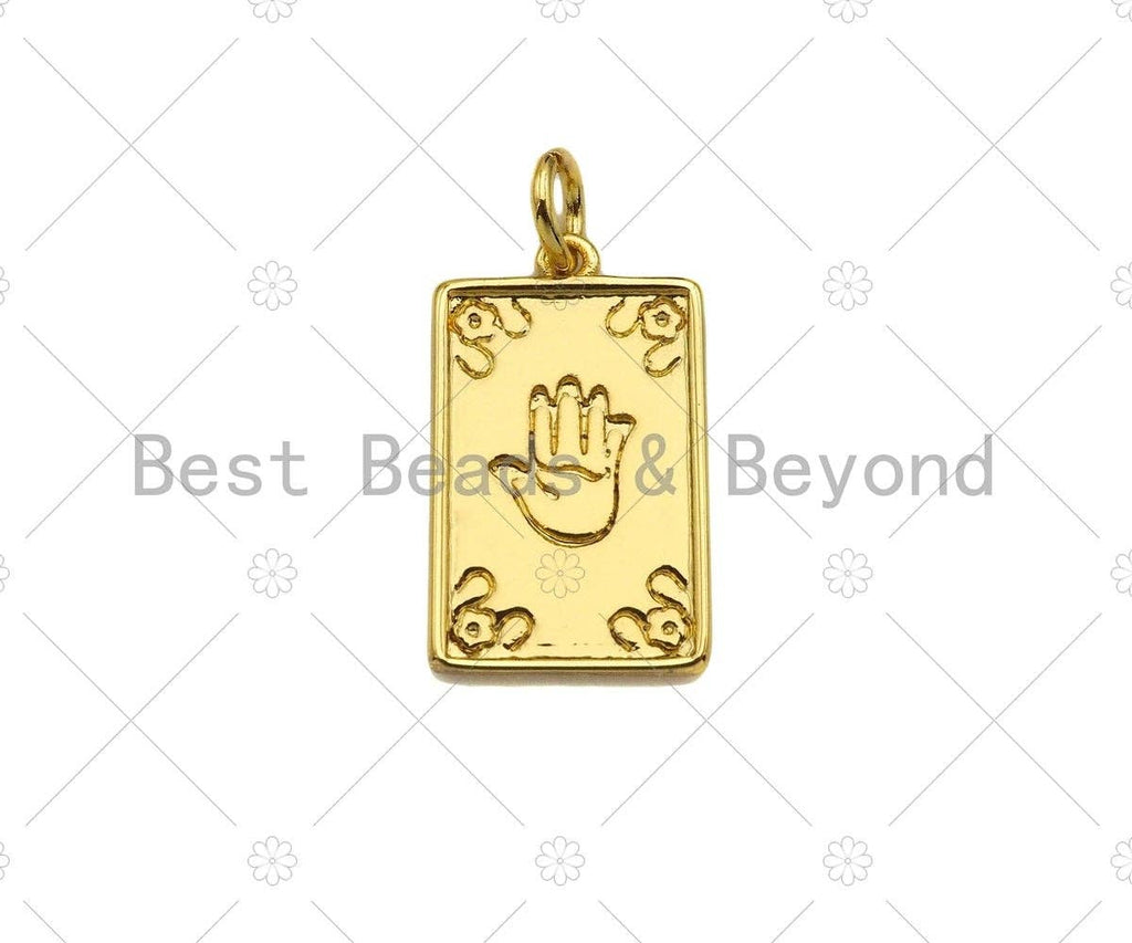Dainty Hand On Rectangle Shape Pendant/Charm, Gold/Silver Medallion Charm, Necklace Bracelet Charm Pendant,10x17mm, Sku#Z1270